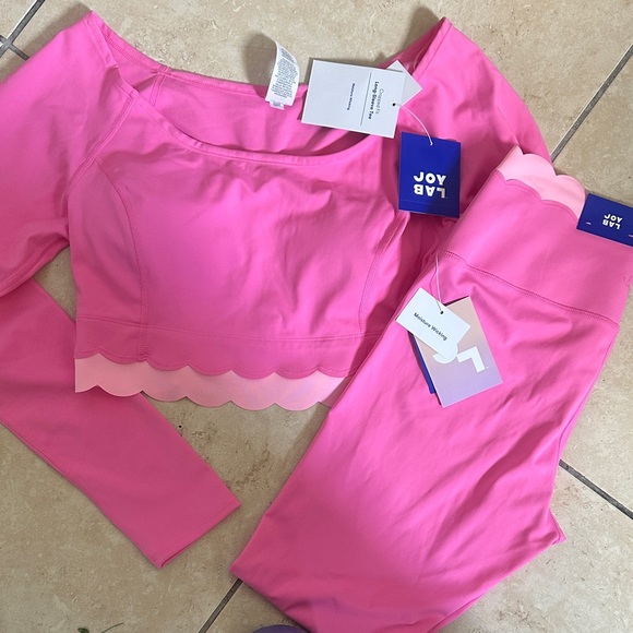 JoyLab Pants - JoyLab Two-Tone Pink Scalloped Crop Top large & Leggings size m (Set)